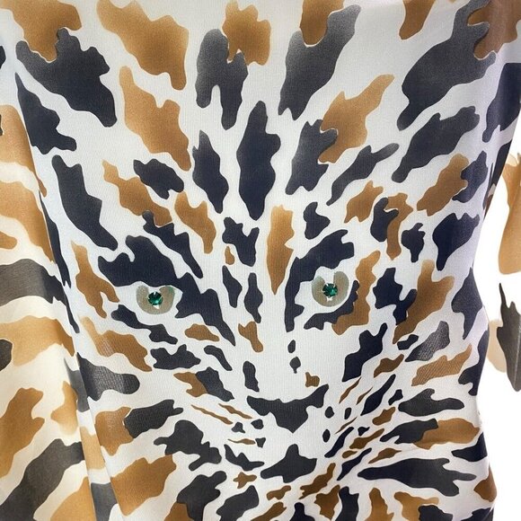 JAMBOREE NY Vintage Blouse Tiger Animal Batwing Sleeves Pullover Ivory 10 3-28 - Picture 9 of 14